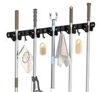 Carehabi 5 soportes para escobas con 4 ganchos, soporte de pared para escoba, soporte para escoba, fregona, sin taladrar ni taladrar, organizador de herramientas autoadhesivo para garaje, jardín,