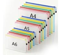 Carehabi Bolsas de Documentos A4 A5 A6 con Cremallera 15 Piezas, Carpeta Fundas Plástico Malla Transparente, Archivador para Material Escolar Oficina Viajes y Recibos Certificados