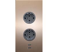 Caressi Enchufe de esquina 2ST220, 2 enchufes con 2 puertos USB para montaje vertical en una esquina, acero inoxidable, 230 V