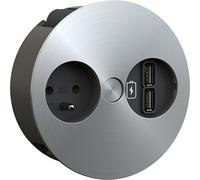 Cargador BACHMANN TWIST 1xUTE 1xUSB, diseño en acero inoxidable, 2 metros