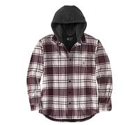 Carhartt Rugged Flex Relaxed Fit Flannel Fleece Lined Hooded Shirt Jac Camisa con Botones de Utilidad de Trabajo, Malt, XL de los Hombres