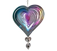 Carillón de viento en espiral, corazón grande, 36x20 cm, decoración de jardín, regalo, carillón de viento para exterior, colgante, amor, corazón, resistente a la intemperie, decoración para colgar