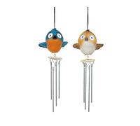 Carillón de viento solar LED, pájaro, 11 x 29 cm, cerámica y metal, 1 unidad, colores blanco frío, campanilla para exteriores, iluminación de techo para terraza, balcón, luces de jardín