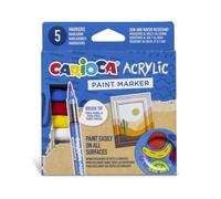 Carioca Rotuladores acrílicos – Pack 5 permanentes – Punta pincel, base agua, colores surtidos