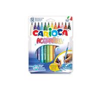 CARIOCA - Aquarell - Caja 12 Rotuladores Acuarelables Escolares | Caja Escolar con 12 Rotuladores Acuarelables, Punta Bloqueada Antihundimiento, Colores Brillantes y Superlavables