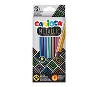 CARIOCA - Lápices de Colores Metallic Hexagonal, colores metálicos brillantes, Mina 3.3 mm, Caja de 12 Unidades.