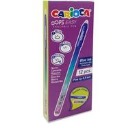 Carioca Oops Easy - Bolígrafos borrables azules - Caja de 12 bolígrafos de gel borrables con tinta termosensible - Punta de 0,7 mm - Bolígrafos para escuela, oficina, estudio
