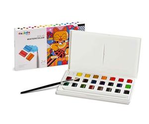 Carioca Plus - Acuarelas Profesionales Sólidas, Set 24 Colores Con Pincel | Estuche Profesional De 24 Acuarelas Sólidas con Pincel, Alta Pigmentación sin Residuo Tiza