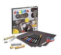 Carioca | Set para jugar METALLIC 17 piezas | Niños 6+ años | Potencia la creatividad | Efecto metálico con cartulinas en 3D | Rotuladores metálicos punta fina, temperello, glitter, tijeras y cartulin