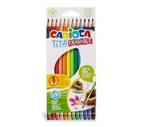 Carioca Lápices de colores Tita borrable hexagonales de resina con goma Caja 12 colores