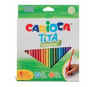 Carioca Tita Pack de 24 Lapices Triangulares - Cuerpo Triangular - Colores Brillantes y Lavables - Escritura Blanda - Mina Ø 3mm Segura y Resistente - No Se Astilla si Se Rompe - Color Varios