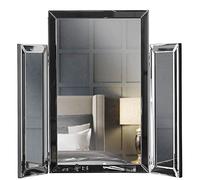 CARME Paloma Lujo Tri-Fold Tabletop Espejo plegable Marco de inglete de vidrio biselado Vestidor moderno Dormitorio Cabello Cosmético Maquillaje Muebles (Gris)