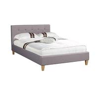 CARO-Möbel Cama tapizada Adele con tejido gris 120 x 200 cm, cama doble juvenil con somier, funda de tela