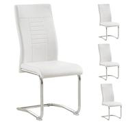 CARO-Möbel Loano - Juego de 4 sillas de comedor (estructura cromada, tapizada en piel sintética), color blanco