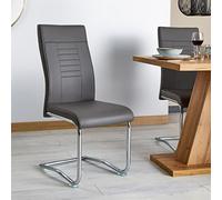 CARO-Möbel Loano - Juego de 4 sillas de comedor (estructura cromada, tapizado en piel sintética), color gris oscuro