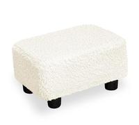 CAROLMADE Taburete pequeño de piel sintética, con asiento acolchado, patas resistentes, taburete rectangular, para sala de estar, dormitorio, color blanco esponjoso