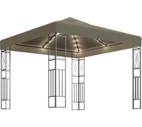 Carpa cenador de jardín con tira de luces LED 3x3 m tela taupé