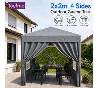 Carpa Gazebo Plegable LOEFME 2x2M, Impermeable, UPF50+, con 4 Paredes Laterales Removibles, Paneles de Ventana y Puerta, Marco de Acero Ajustable, Portátil, para Jardín, Patio, Camping, Mercado, con G