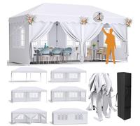 Carpa Plegable Pop-up 3x6M,Gazebo 3x6 con un Solo Empuje, Impermeable Pabellón de jardín con 6 Paneles Laterales, Tienda de campaña para Fiestas al Aire Libre, para Festival/Camping/Mercado, Blanco