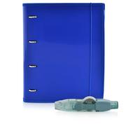 Carpeta & Block A4 + Corrector R10 (Recargable -10 m)- 4 Anillas -100 hojas en 10 Colores- 10 Separadores - 80 Indicadores - 20 Fundas - 1 Sobre V-lock by Office Box (Azul Oscuro + Corrector 10 mts)