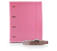 Carpeta & Block A4 + Corrector R10 (Recargable -10 m)- 4 Anillas -100 hojas en 10 Colores- 10 Separadores - 80 Indicadores - 20 Fundas - 1 Sobre V-lock by Office Box (Rosa + Corrector 10 mts)