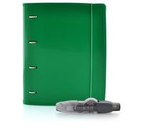 Carpeta & Block A4 + Corrector R10 (Recargable -10 m)- 4 Anillas -100 hojas en 10 Colores- 10 Separadores - 80 Indicadores - 20 Fundas - 1 Sobre V-lock by Office Box (Verde Oscuro + Corrector 10 mts)