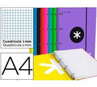 CARPETA CON RECAMBIO LIDERPAPEL ANTARTIK A4 CUADRO 5MM FORRADA 4 ANILLAS 25MM REDONDAS COLORES SURTIDOS