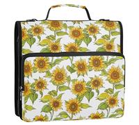 Carpeta de 3 anillas de 3,8 cm con cremallera y correa para el hombro y asa, incluye bolsillo con cremallera, portátil, adecuado para escuela secundaria, Ucrania, girasol, belleza, flores de verano