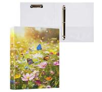 Carpeta de 3 anillos de 1-1/2 pulgadas, flores silvestres y mariposas, carpeta decorativa de tres anillos con 3 bolsillos interiores, cuaderno básico para escuela, oficina, hogar, 1 paquete