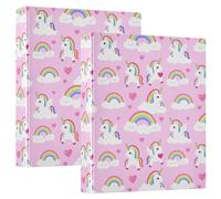 Carpeta de 3 anillos de 1.5 pulgadas con bolsillos, paquete de carpetas escolares de 1/2, 200 hojas, patrón de unicornios, corazones y arco iris
