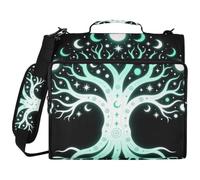 Carpeta de 3 anillos de 3 pulgadas con asa y fases lunares árbol de la vida, múltiples bolsillos para la escuela, carpeta de cremallera