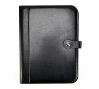 Carpeta de conferencias A4 de material PU negro con calculadora y soporte para bloc, organizador de documentos A4 y tarjetero de visita - con bloc de escritura tamaño carta