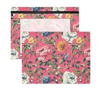 Carpeta de flores de peonías rosa intenso con cremallera y bolsillo de 3 agujeros para carpeta de 3 anillos, paquete de 2 suministros para el hogar para estudiantes