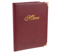 Carpeta de Menú de Cuero A4 para Restaurante, Estilo Clásico | Cubierta PU Esquinas Metálicas Decorativas, Inserción Deslizante, para Cartas, Fotos y Mostradores