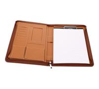 Carpeta de Portafolio A4 con Cremallera, Pu, para Reuniones y Oficina | Organizador Marrón, Bolsillo para Calculadora y Papeles, Estilo Profesional para Uso Diario y Reuniones