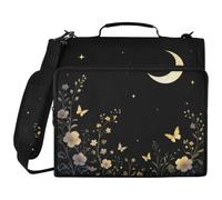 Carpeta escolar con cremallera de 3 anillos de 3,8 cm, diseño de flores, estrellas celestiales, luna
