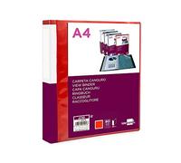 CARPETA LIDERPAPEL 80 FUNDAS CANGURO PP DIN A4 ROJO TRANSLUCIDO PORTADA Y LOMO PERSONALIZABLE