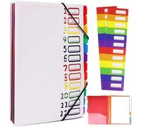 Carpeta organizadora A4 con 12 compartimentos, fabricada en plástico PP resistente al agua, con banda elástica y etiquetas de colores. Ideal como organizador portátil para la escuela o la oficina (bla
