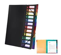 Carpeta para documentos A4 negro con etiquetas de índice, carpeta archivadora A4 con 12 compartimentos, colores arcoíris, organizador con goma elástica, carpeta de firmas, carpeta tensora de esquinas