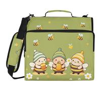Carpeta resistente con cremallera de 3 anillos de 1.5 pulgadas, bonitos gnomos, abejas, flores amarillas