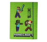 Carpeta Resistente para Niños, Caja de Archivos, Carpeta para la Mochila Escolar, Dossier con Banda Elástica y Solapas Interiores, DIN A4 (Minecraft Verde)