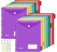 Carpetas de documentos A4 con índice, de 16 compartimentos, 8 fundas de colores, con perforación de 11 agujeros, para uso escolar y de oficina