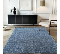 Carpetsale24, Alfombra Algodón Chenille Azul 160x230 cm Lavable, Estilo Boho, Vintage Kelim, Pelo Corto, Antideslizante, Suave, Monocromático Mélange, para Sala, Dormitorio, Oficina y Cocina