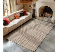 Carpetsale24 Alfombra de Salón 140x200 cm Beige de Pelo Largo Estilo Escandinavo Boho Diseño Cuadros Efecto Relieve Suave Acolchada Resistente Fácil de Limpiar Moderna para Dormitorio
