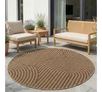 Carpetsale24 Alfombra Exterior Redonda 160 cm Beige, Resistente a la Intemperie Fácil de Limpiar, Alfombra Estilo Yute para Terraza Jardín Salón Comedor