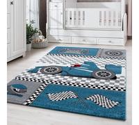 Carpetsale24 Alfombra Infantiles, Color Azul, diseño de Coches de Carreras, 3374, Alfombra Rectangular, Alfombras habitación Infantil-habitación bebé, 120 x 170 cm