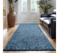 Carpetsale24, Alfombra Runner Algodón Chenille Azul 80x250 cm Lavable, Estilo Boho, Vintage Kelim, Pelo Corto, Antideslizante, Suave, Monocromático Mélange, para Cocina, Dormitorio y Pasillo