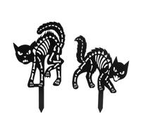 CarpNettore 2 Piezas Estacas Decorativas Exteriores Gatos Esqueleto Patio Silueta Felina Cementerio Jardín Metal Diseño Plano con, TYLT26071003 2 Piezas, Diseño De Gato Arqueado