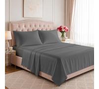 Carressa Linen Juego de sábanas de 100 % algodón egipcio, tamaño California King, serie 1200, colección Rose (4 piezas, gris oscuro), sedosas, suaves, refrescantes, tejido de satén, 43 cm de