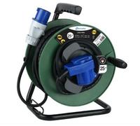 Electraline 49209 Enrollacables eléctrica de 25 m para campistas, camping, caravana, con toma CEE de 3 polos y enchufe industrial IEC - IP44, Verde/Negro
